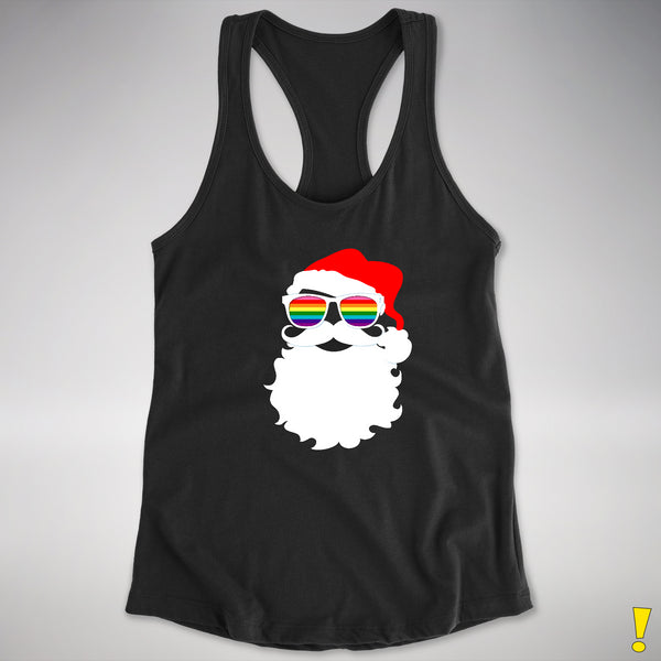 Santa’s Gilbert Baker LGBTQ Pride Flag Shades Racerback Tank - Black